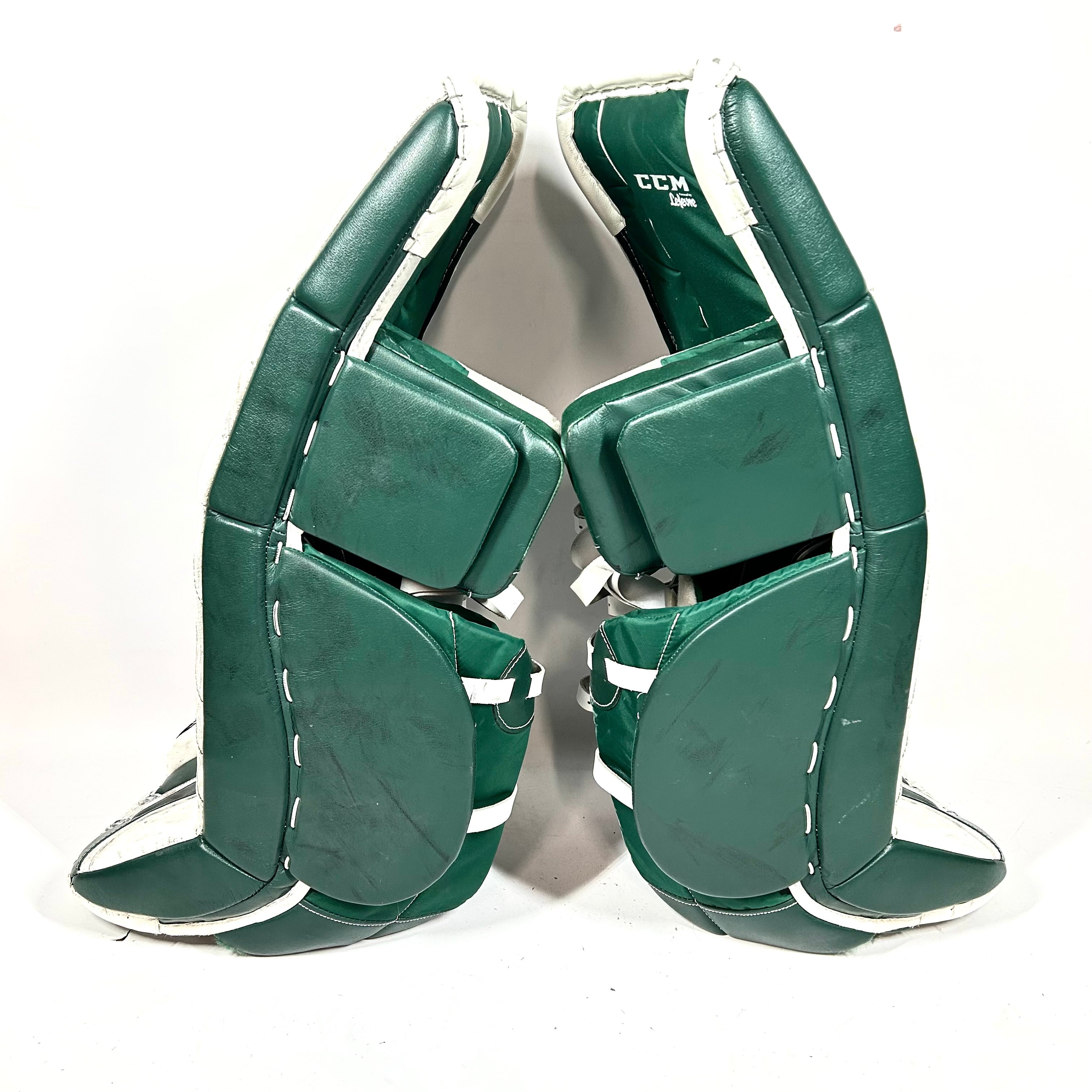 CCM Extreme Flex 4 - Jambières de gardien de but NCAA Pro Stock Senior d'occasion (blanches/vertes)